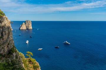 Yachts near Capri's cliffs