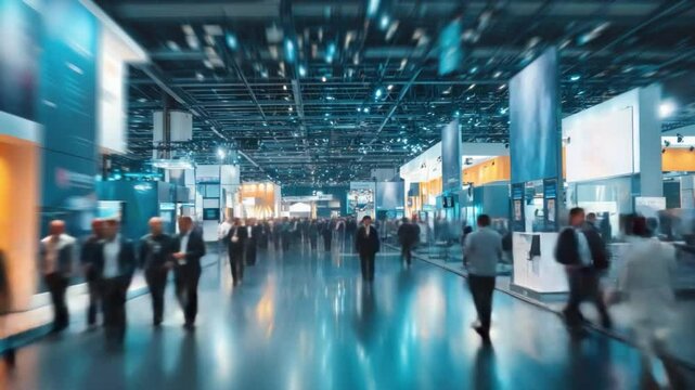 City of Business and Light: A bustling convention center, where the vibrant blur of modern enterprise and technology converges in a photorealistic spectacle of networking, business, and opportunity. 