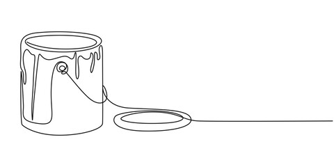 Paint Bucket Graphic Design Thin Line Icon, Can of paint, glue, varnish, thinner, building materials one line art. Continuous line drawing of repair, professional, hand, people, concept, support