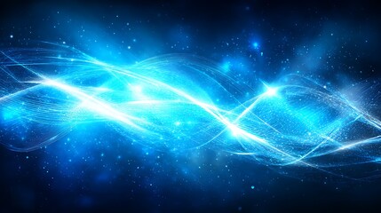 Obraz premium Luminous blue energy streaks in darkness