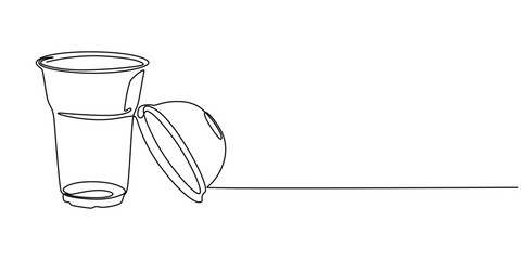 Plastic cup with dome lid continuous one line drawing, Cup with dome. Icon on Red background with shadow, Single line drawing of a hand holding a cup of iced coffee. Clear plastic cup with sphere