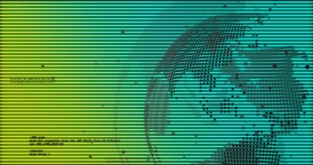 Vertical stripe appearing over gradient stripes revealing dotted globe rotating linking nodes - Powered by Adobe