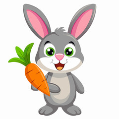 Cute Cartoon Rabbit Holding a Carrot Vector Illustration