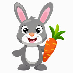 Cute Cartoon Rabbit Holding a Carrot Vector Illustration