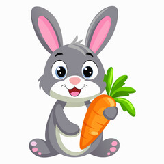 Cute Cartoon Rabbit Holding a Carrot Vector Illustration