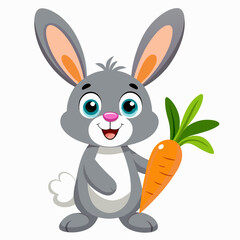 Cute Cartoon Rabbit Holding a Carrot Vector Illustration
