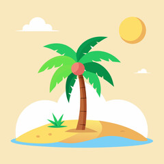 Cartoon Palm Tree on Tropical Beach Summer Vacation Illustration