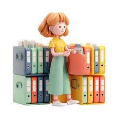 Girl Organizing Colorful Files.