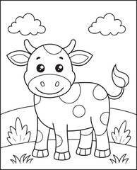 Adorable Cow Coloring Page Cute Farm Animal Illustration Vector Illustration