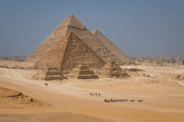 Great Pyramids of Giza in Egypt, panorama of 6 piramyds.