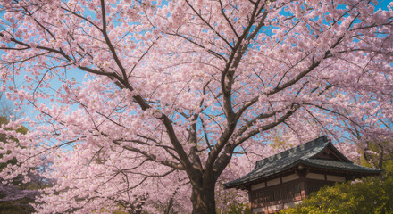 Blooming Cherry Blossom Tree in Spring Garden