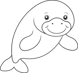 Adorable Dugong Coloring Page Cute Aquatic Mammal Illustration Vector Illustration