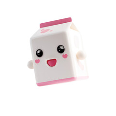 Happy Kawaii Milk Carton Character on White Background
