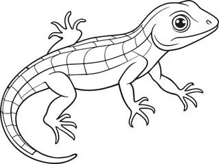 Adorable Eastern Fence Lizard Line Art Printable Coloring Page For Kids Vector Illustration