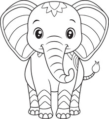 Adorable Elephant Coloring Page Cute Animal Illustration For Kids Vector Illustration
