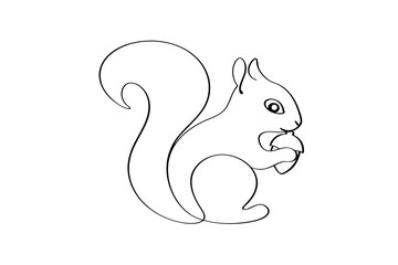 Cute line drawing of a squirrel holding an acorn