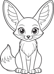 Adorable Fennec Fox Coloring Page Cute Animal Vector Illustration