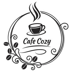 Cozy cafe logo design coffee beans steam cup