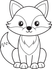Adorable Cartoon Fox Coloring Page For Kids Vector Illustration