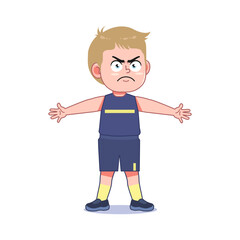 Obraz premium Blond Cute Little Boy Cartoon Playing Basketball Block