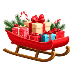 Vintage Holiday Sled with Retro Gifts – Christmas Vector Illustration
