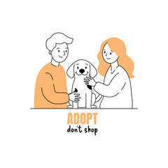 Couple Hugging Rescue Dog – Pet Adoption Vector Art for Humane Society and Shelter Campaigns