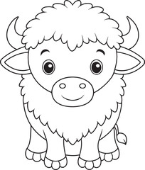 Adorable Gaur Coloring Page Cute Animal Illustration For Kids Vector Illustration