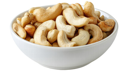 Fototapeta premium Raw cashew nut in wooden bowl isolated on transparent background with natural texture and color