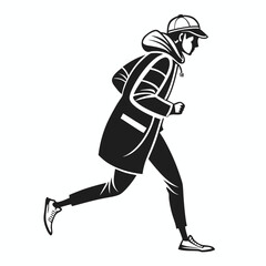 Obraz premium Young man running in stylish winter coat