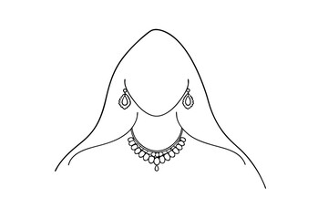 Elegant line drawing woman wearing necklace and earrings