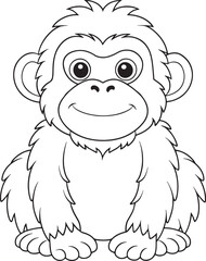 Adorable Gorilla Coloring Page Cute Primate Animal Illustration Vector Illustration