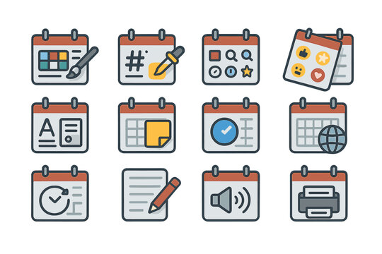 Colorful calendar icons representing various tasks and tools