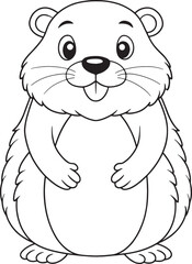 Adorable Groundhog Cartoon Drawing Printable For Kids Vector Illustration