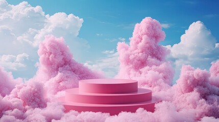 Pink Cloudy Stage with Blue Sky and Dreamy Atmosphere