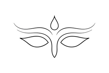 Simple line drawing of goddess durga's eyes and bindi