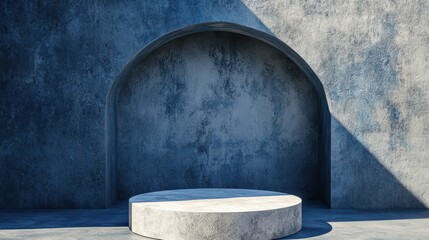 Minimalist Concrete Arch with Round Pedestal in Soft Light