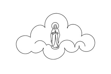 Virgin mary cloud line drawing religious art minimalist design