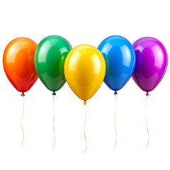 Row of Vibrant Party Balloons in Assorted Colors, Transparent PNG for Celebrations