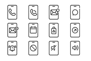 Smartphone icon set: communication, notification, and application symbols
