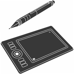 Professional graphic tablet and stylus, isolated cutout