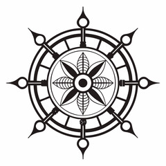 Obraz premium Elegant ornate wheel design element isolated on white