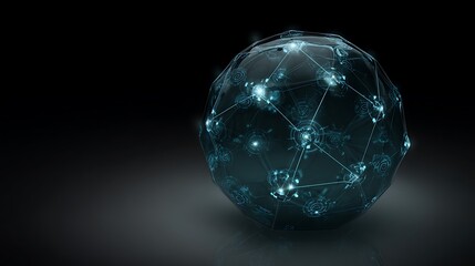 Connected network sphere glowing on dark