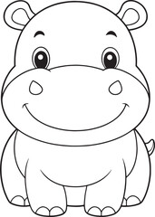 Adorable Cartoon Hippopotamus Coloring Page Printable Animal Design Vector Illustration