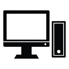 Simple Black and White Desktop Computer Icon Illustration Isolated Design