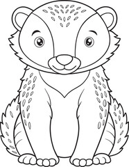 Adorable Honey Badger Coloring Page Cute Wildlife Animal Vector Illustration