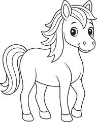 Adorable Horse Coloring Page Printable Cute Horse Illustration For Kids Vector Illustration