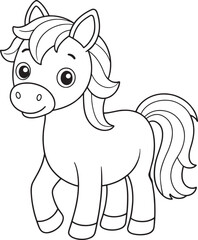 Adorable Pony Coloring Page Cute Horse Illustration For Kids Vector Illustration
