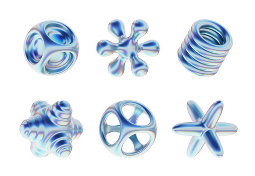 PSD 3D render set of glossy chrome glass abstract shapes