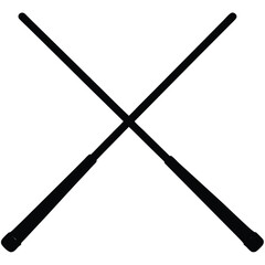 Striking Crossed Black Batons on White Backdrop, Sharp Shadows and Clean Aesthetic