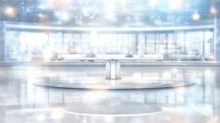 Futuristic studio space with broadcast table